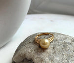 Elly’s 10mm South sea ultra gold ocean pearl Ring: Extreme luster mirrored, S925 silver with gold plated adjustable Vintage Ring.