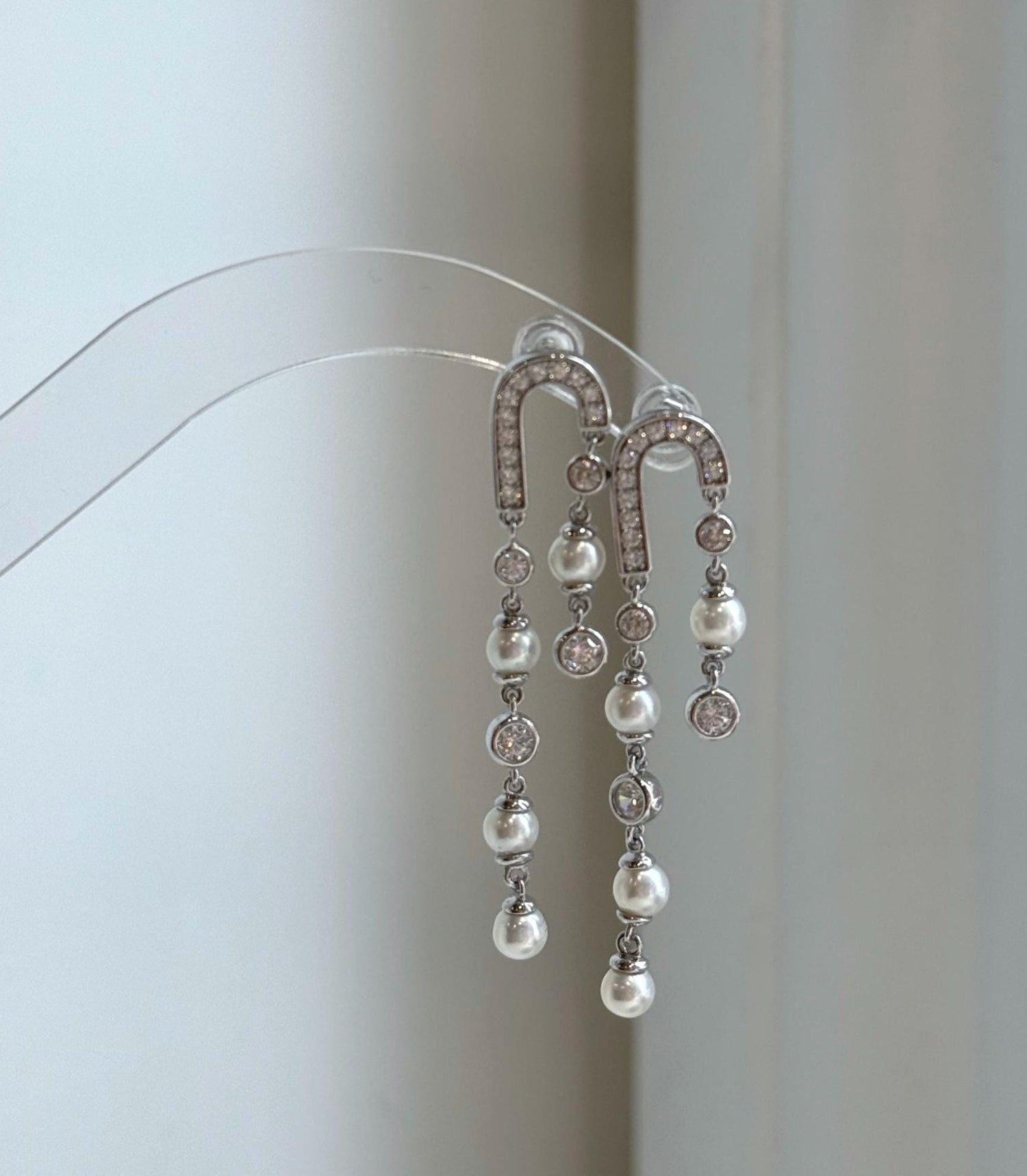 Elly’s 8pcs 4.3-4.5mm White Freshwater pearls Earrings chandeliers: Extreme luster mirrored, 4.8cm high, S925 silver vintage earrings.