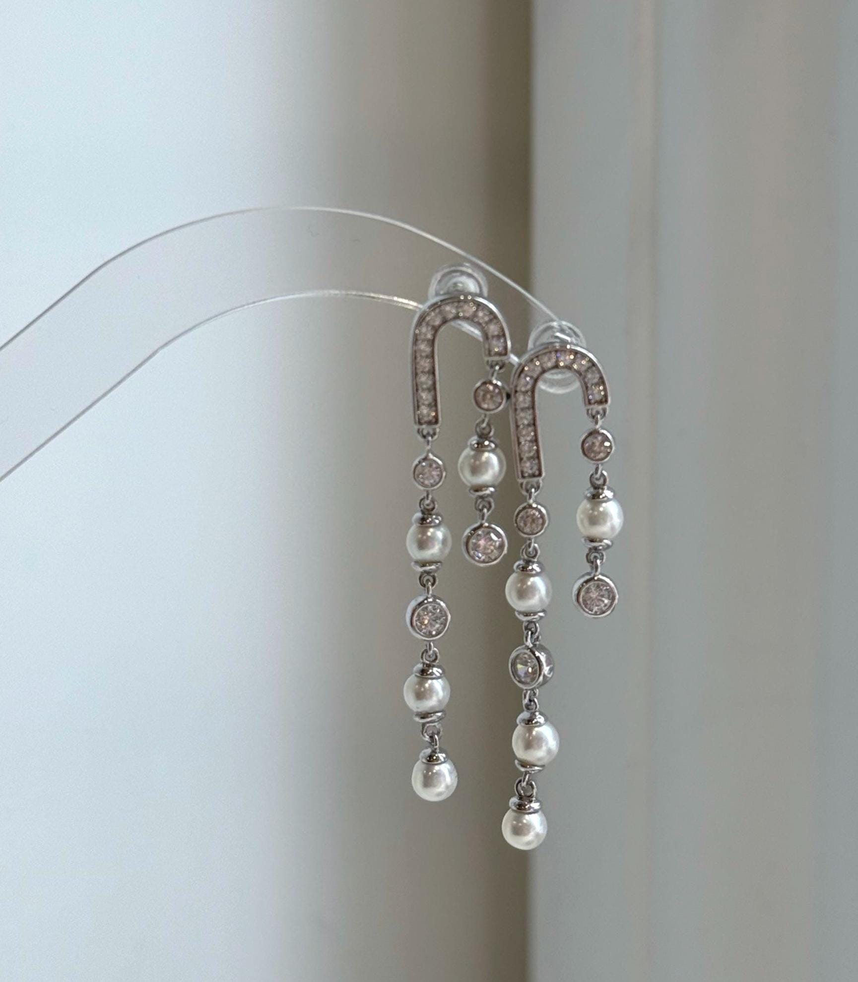 Elly’s 8pcs 4.3-4.5mm White Freshwater pearls Earrings chandeliers: Extreme luster mirrored, 4.8cm high, S925 silver vintage earrings.