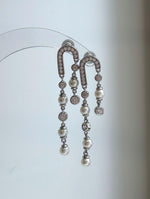 Elly’s 8pcs 4.3-4.5mm White Freshwater pearls Earrings chandeliers: Extreme luster mirrored, 4.8cm high, S925 silver vintage earrings.