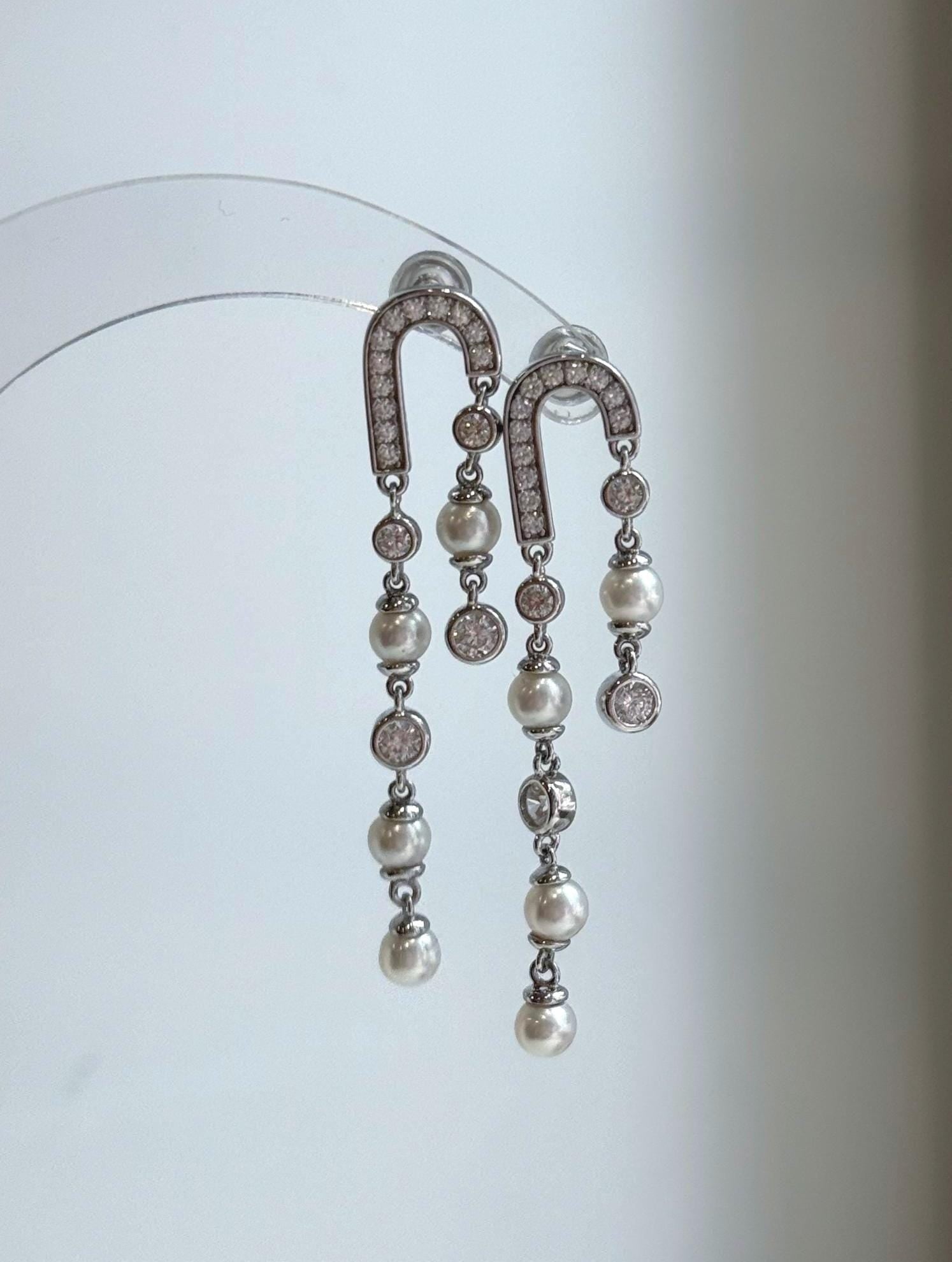 Elly’s 8pcs 4.3-4.5mm White Freshwater pearls Earrings chandeliers: Extreme luster mirrored, 4.8cm high, S925 silver vintage earrings.