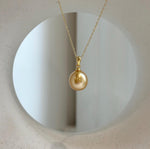 Elly’s 10.6mm South Sea deep tea Gold ocean Pearl pendant: Extreme luster mirrored, 1.9cm high, S925 silver w/ gold plated pendant.