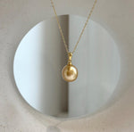Elly’s 10.6mm South Sea deep tea Gold ocean Pearl pendant: Extreme luster mirrored, 1.9cm high, S925 silver w/ gold plated pendant.