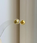 Elly’s 8.8mm Genius natural South sea Deep Tea Gold ocean Pearls Earrings studs: Extreme luster, S925 silver minimalist earrings studs.