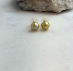 Elly’s 8.8mm Genius natural South sea Deep Tea Gold ocean Pearls Earrings studs: Extreme luster, S925 silver minimalist earrings studs.