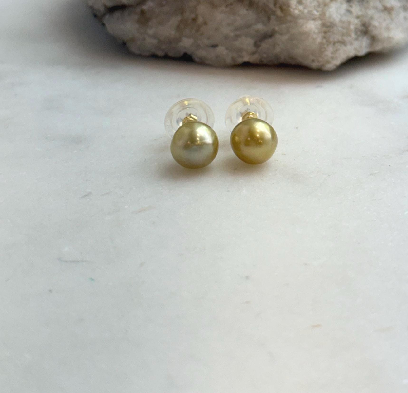 Elly’s 8.8mm Genius natural South sea Deep Tea Gold ocean Pearls Earrings studs: Extreme luster, S925 silver minimalist earrings studs.