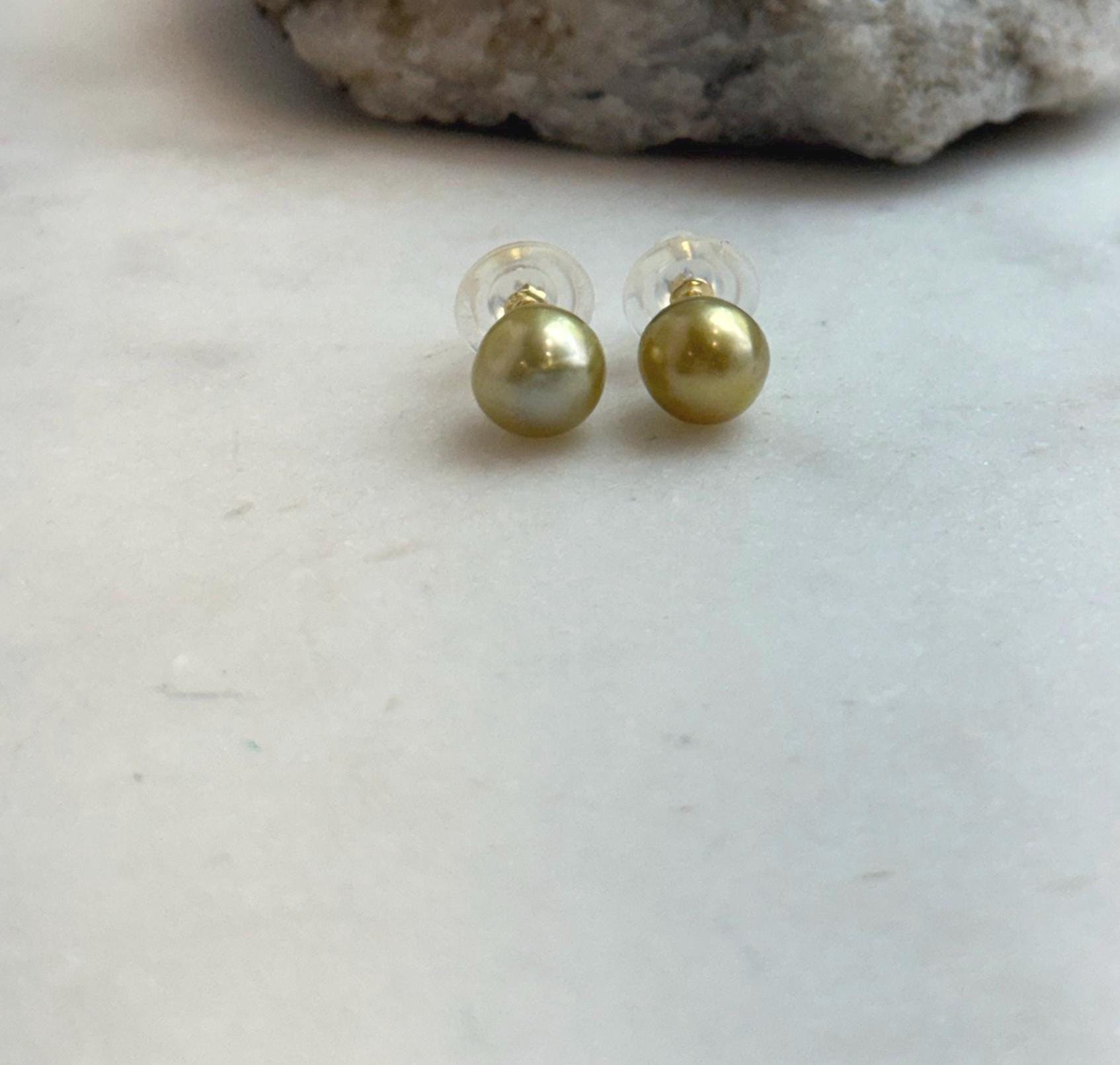 Elly’s 8.8mm Genius natural South sea Deep Tea Gold ocean Pearls Earrings studs: Extreme luster, S925 silver minimalist earrings studs.