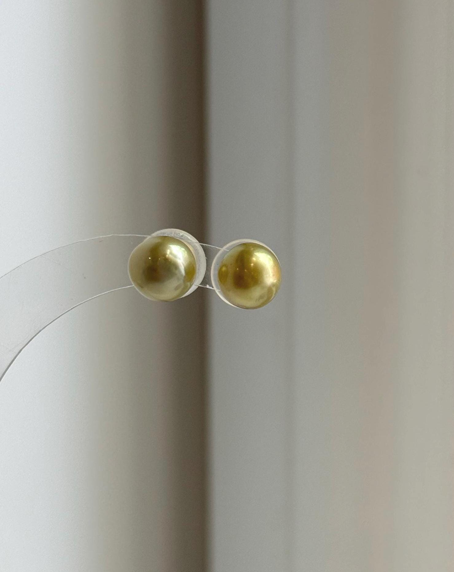 Elly’s 8.8mm Genius natural South sea Deep Tea Gold ocean Pearls Earrings studs: Extreme luster, S925 silver minimalist earrings studs.