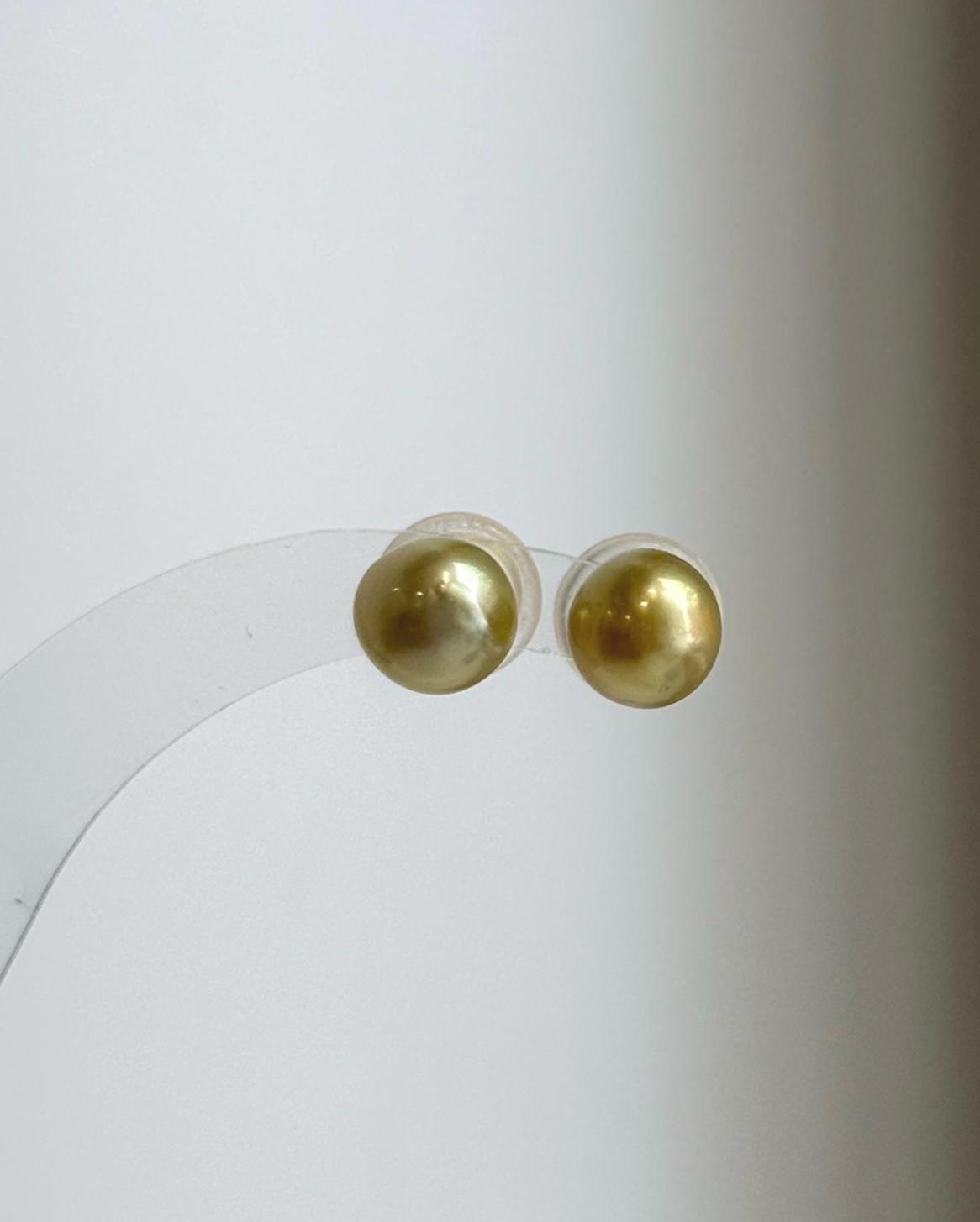 Elly’s 8.8mm Genius natural South sea Deep Tea Gold ocean Pearls Earrings studs: Extreme luster, S925 silver minimalist earrings studs.