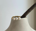 Elly’s 3pcs 4.6-5.8mm Freshwater white pearls Ring: Extreme luster mirrored, 1.6cm long, S925 Silver Adjustable Ring.