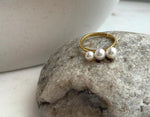 Elly’s 3pcs 4.6-5.8mm Freshwater white pearls Ring: Extreme luster mirrored, 1.6cm long, S925 Silver Adjustable Ring.