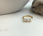 Elly’s 3pcs 4.6-5.8mm Freshwater white pearls Ring: Extreme luster mirrored, 1.6cm long, S925 Silver Adjustable Ring.