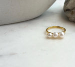 Elly’s 3pcs 4.6-5.8mm Freshwater white pearls Ring: Extreme luster mirrored, 1.6cm long, S925 Silver Adjustable Ring.