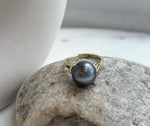 Elly’s 12mm Tahitian Ocean platinum ocean Pearl Ring: Extreme luster mirrored, S925 silver adjustable Ring. Pearl Jewelry Idea.