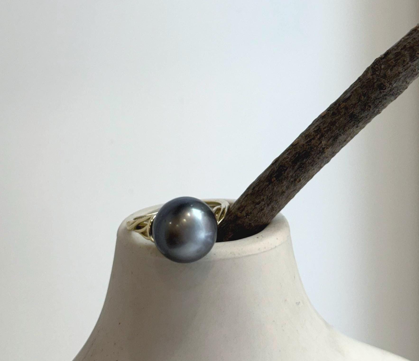 Elly’s 12mm Tahitian Ocean platinum ocean Pearl Ring: Extreme luster mirrored, S925 silver adjustable Ring. Pearl Jewelry Idea.