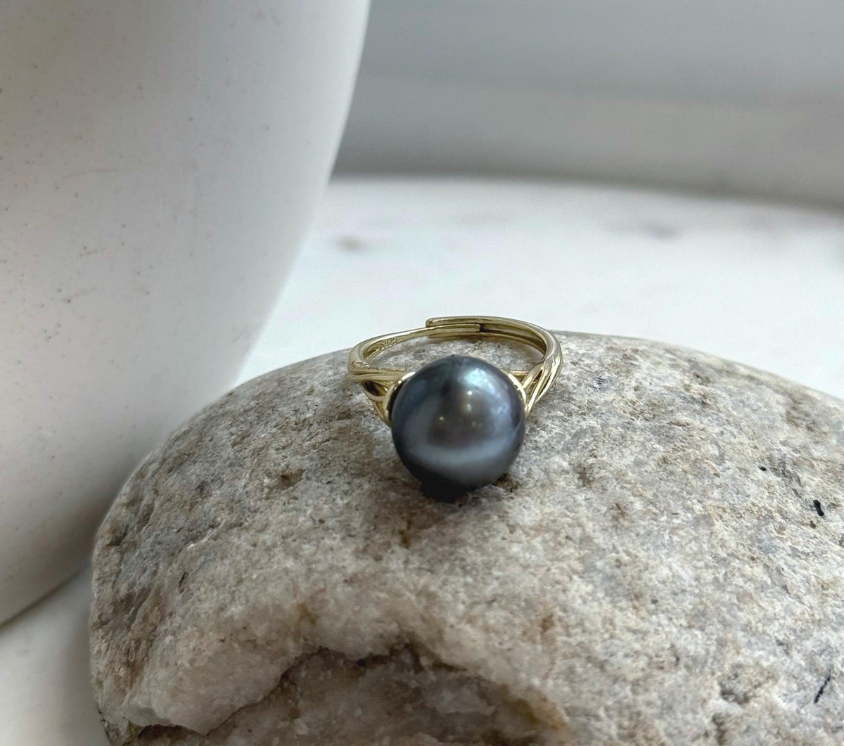 Elly’s 12mm Tahitian Ocean platinum ocean Pearl Ring: Extreme luster mirrored, S925 silver adjustable Ring. Pearl Jewelry Idea.