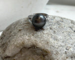 Elly’s 12.6mm Tahitian Ocean black platinum ocean Pearl Ring: Extreme luster mirrored, S925 silver adjustable Ring. Pearl Jewelry Idea.