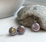 Elly’s Set of Pendant earrings, natural Rose Freshwater button pearls, vintage set.