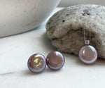 Elly’s Set of Pendant earrings, natural Rose Freshwater button pearls, vintage set.