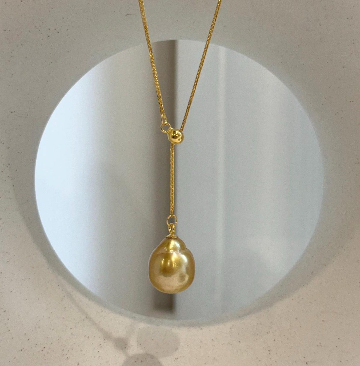 Elly’s 11.9x13.6mm South Sea deep tea golden ocean pearl cool Pendant Y-Lariat Necklace Set: Extreme luster mirrored. To 19.1“