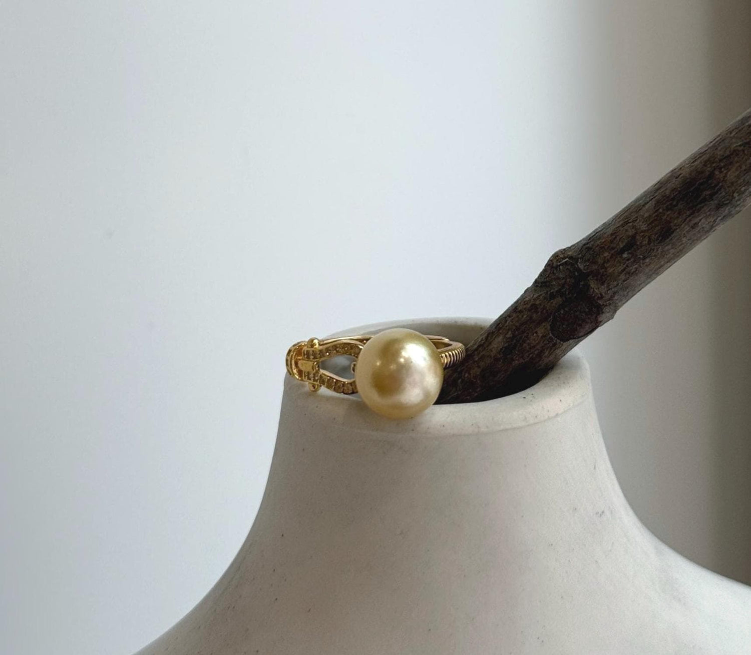 Elly’s 9.4mm South sea deep gold ocean pearl Ring: Extreme luster, S925 silver with gold plated adjustable Vintage Ring.