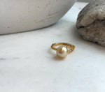 Elly’s 9.4mm South sea deep gold ocean pearl Ring: Extreme luster, S925 silver with gold plated adjustable Vintage Ring.