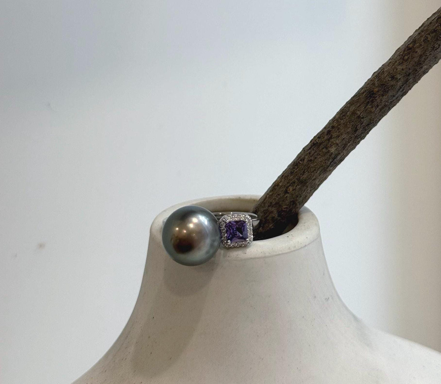 Elly’s 11.3mm Tahitian platinum hunter ocean Pearl Ring: Extreme luster mirrored, S925 silver adjustable Ring. Pearl Jewelry Idea.