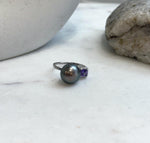 Elly’s 11.3mm Tahitian platinum hunter ocean Pearl Ring: Extreme luster mirrored, S925 silver adjustable Ring. Pearl Jewelry Idea.