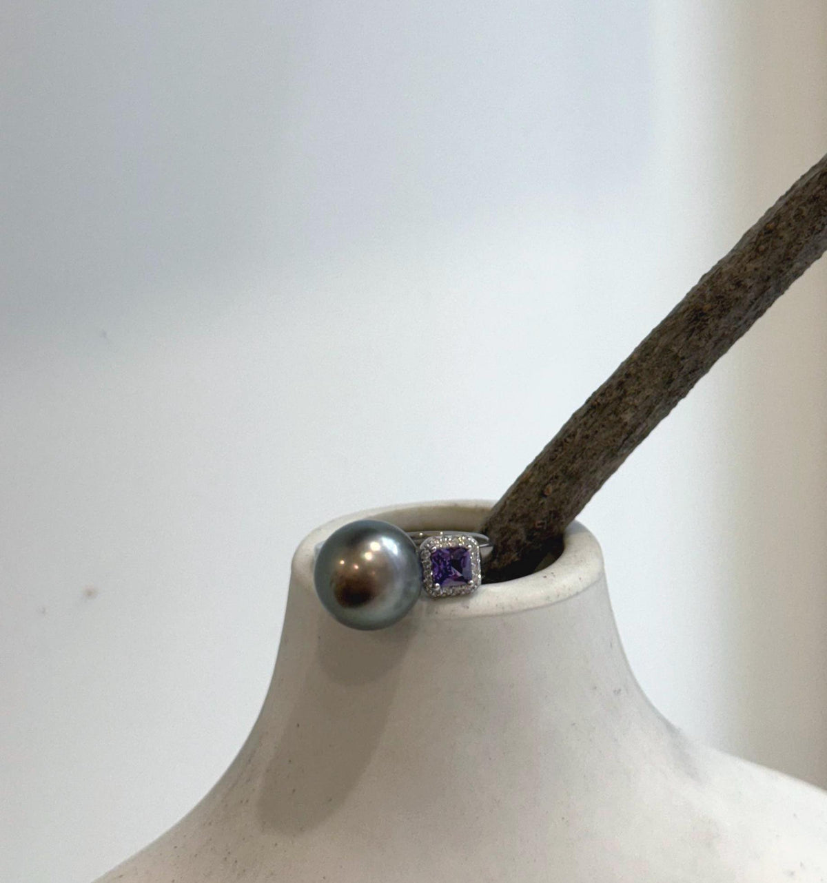 Elly’s 11.3mm Tahitian platinum hunter ocean Pearl Ring: Extreme luster mirrored, S925 silver adjustable Ring. Pearl Jewelry Idea.