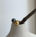 Elly’s Double South sea golden Tahitian ocean pearls Snake Ring : Extreme luster, 9.9-10.3mm, S925 silver adjustable minimalist Ring.