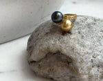 Elly’s Double South sea golden Tahitian ocean pearls Snake Ring : Extreme luster, 9.9-10.3mm, S925 silver adjustable minimalist Ring.