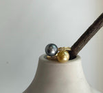 Elly’s Double South sea golden Tahitian ocean pearls Snake Ring: Extreme luster mirrored, 9.6-9.9mm, S925 silver adjustable cool Ring.