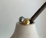 Elly’s Double South sea golden Tahitian ocean pearls Snake Ring: Extreme luster mirrored, 9.6-9.9mm, S925 silver adjustable cool Ring.