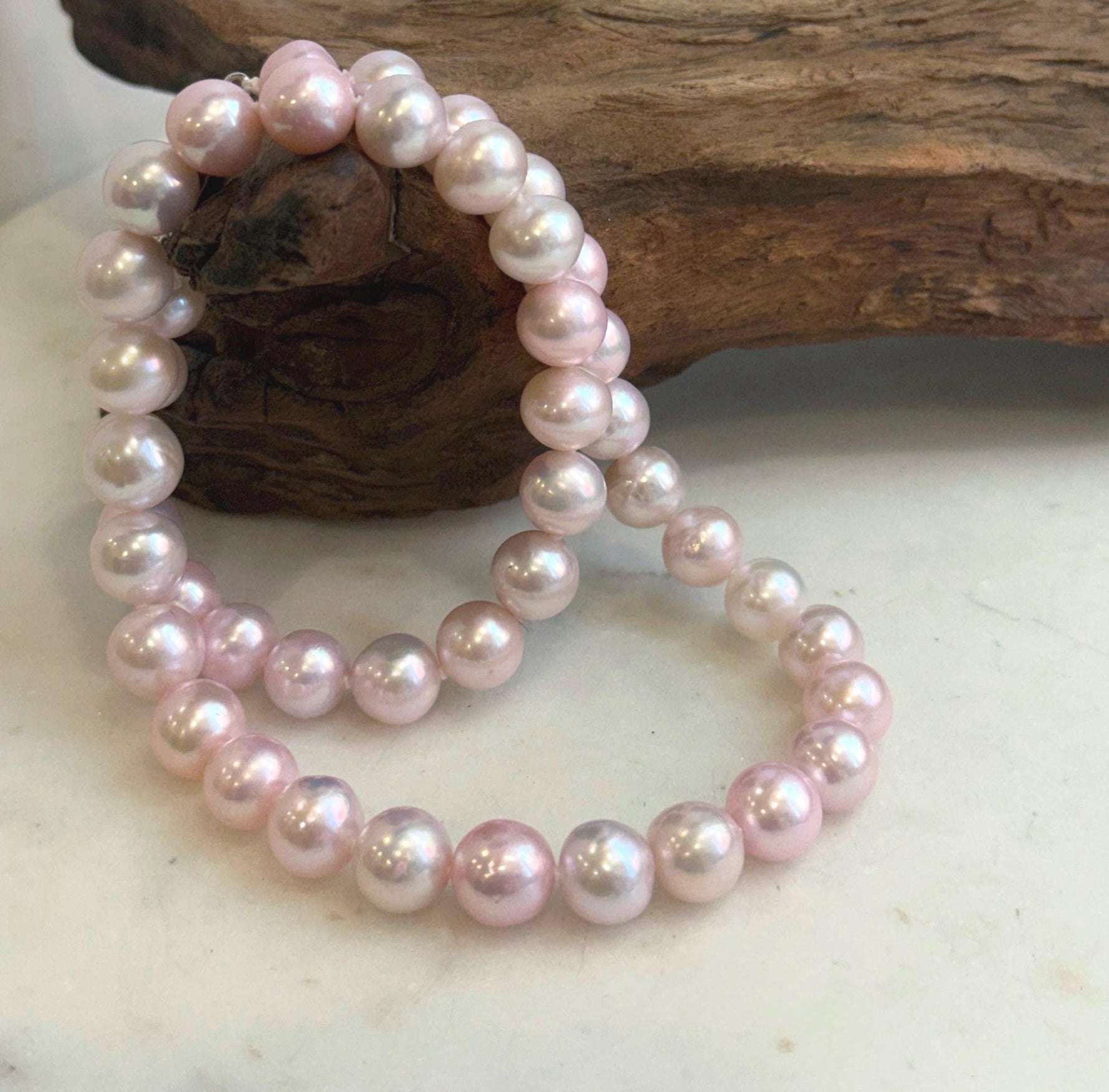 Natural 8.3–10mm pale pink pearl strand necklace