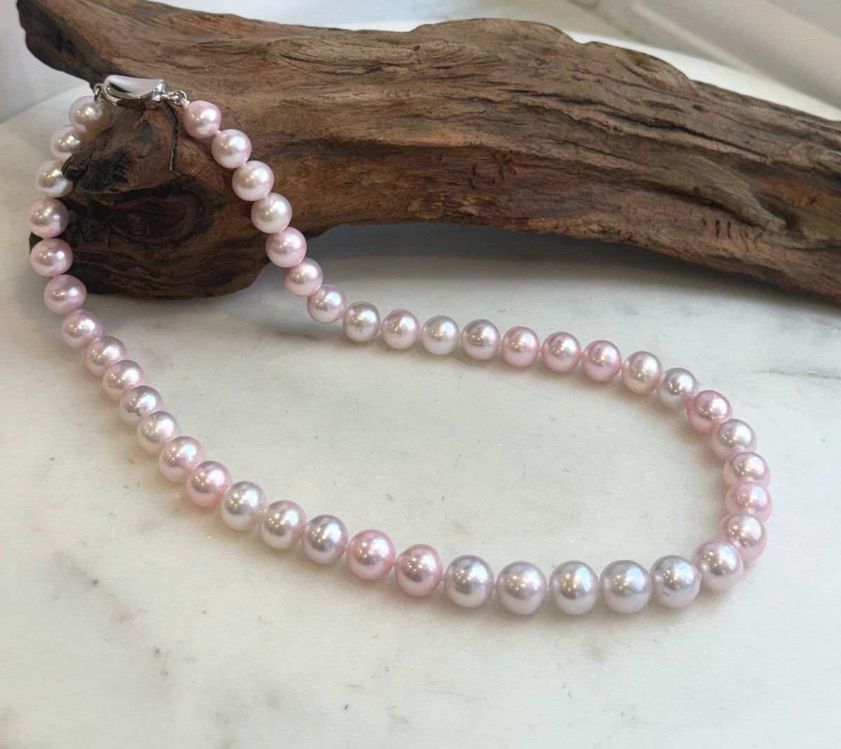 Real pale pink pearl necklace