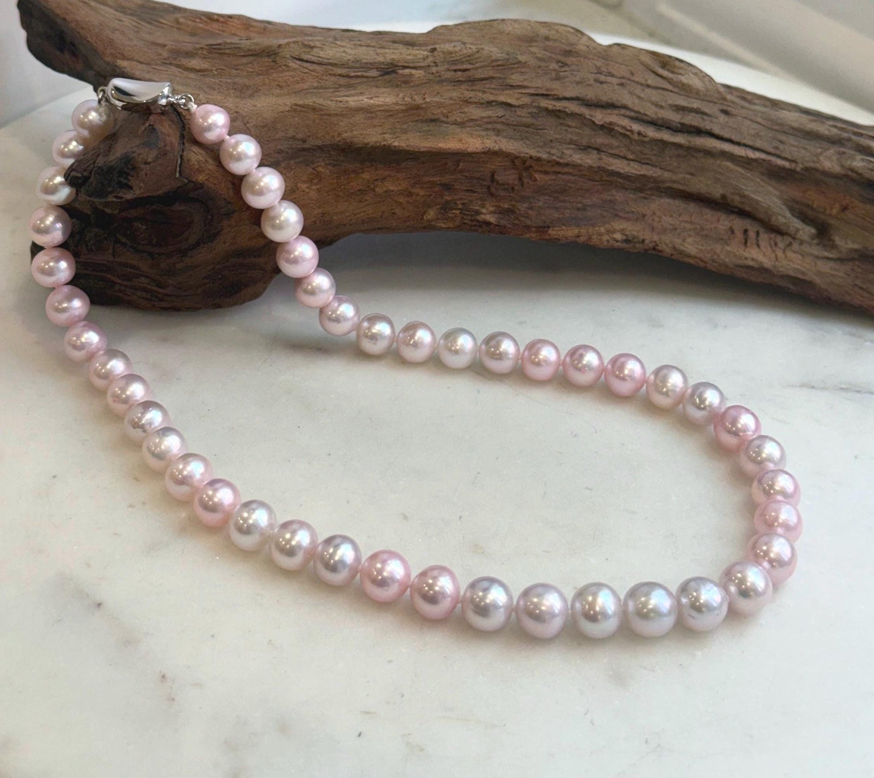 Real pale pink pearl necklace