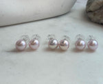 Natural pale pink freshwater pearl stud earrings for women