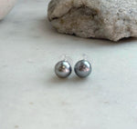 Elly’s 10mm Tahitian Silver Platinum ocean Pearls Earrings studs: Extreme luster Mirrored, S925 silver minimalist earrings.