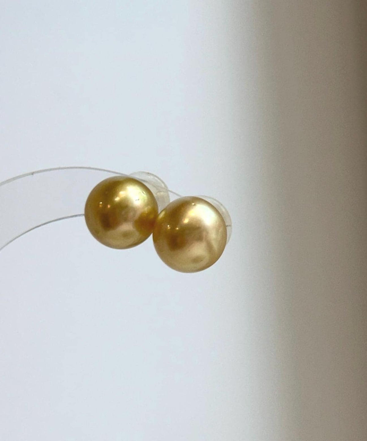 Natural South Sea ocean pearl earrings in rich deep tea gold color.