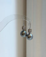 Elly’s 11.1mm Tahitian Platinum ocean Pearls Earrings hooks: Extreme luster Mirrored, 3.1cm high, S925 silver cool fancy earrings.