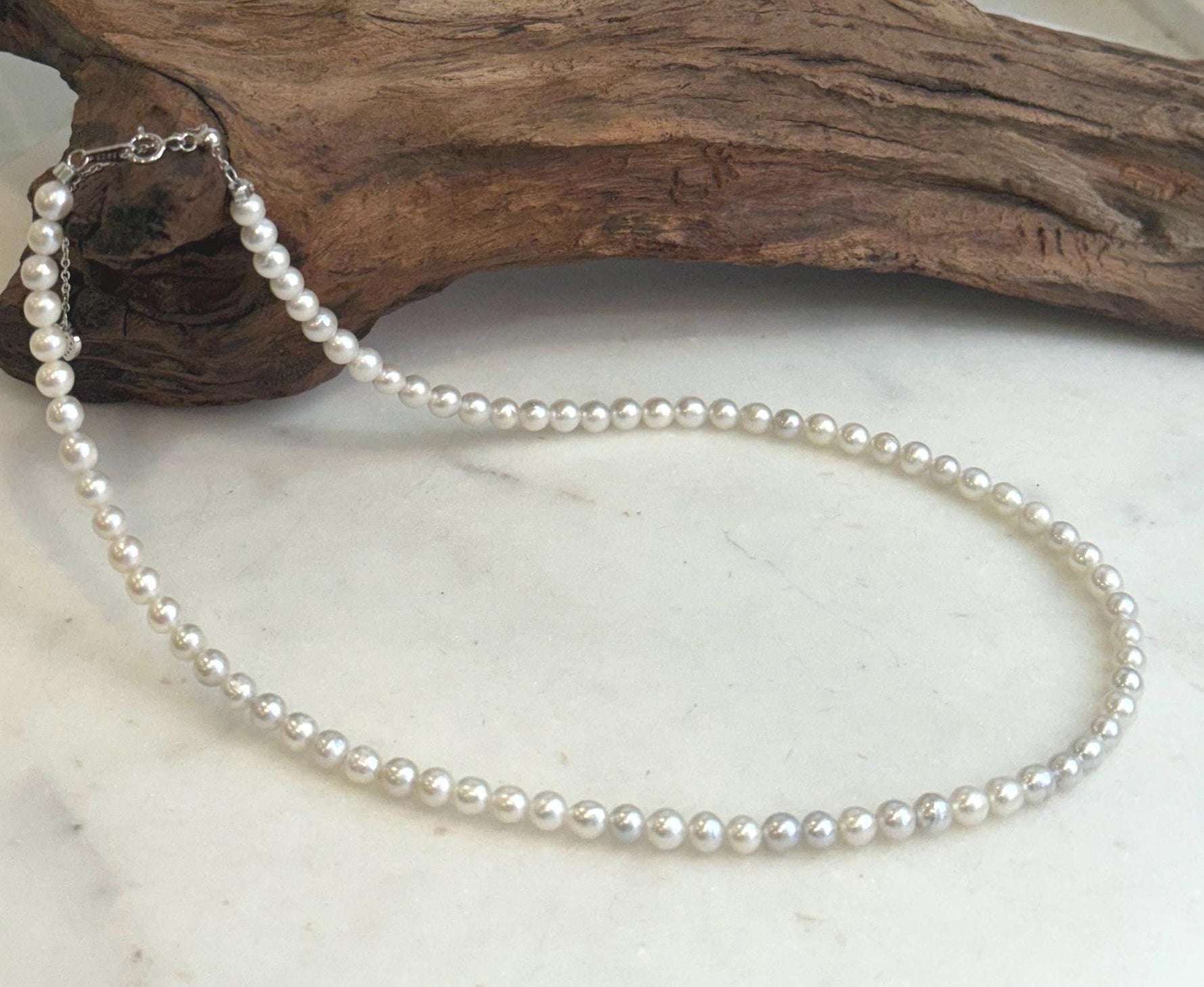 Elly’s 4.7-5mm White Freshwater Pearl Necklace, Genuine Pearl Strand, Mirror Luster, 17.9", S925 Sterling Silver Clasp, Minimalist Jewelry