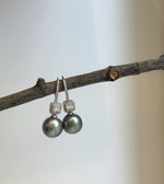 Elly’s 11.1mm Tahitian Platinum ocean Pearls Earrings hooks: Extreme luster Mirrored, 3.1cm high, S925 silver cool fancy earrings.