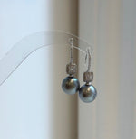 Elly’s 11.1mm Tahitian Platinum ocean Pearls Earrings hooks: Extreme luster Mirrored, 3.1cm high, S925 silver cool fancy earrings.