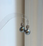 Elly’s 11.1mm Tahitian Platinum ocean Pearls Earrings hooks: Extreme luster Mirrored, 3.1cm high, S925 silver cool fancy earrings.