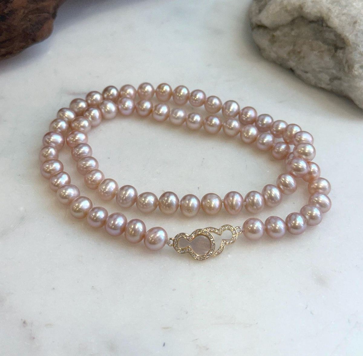 Elegant pink freshwater pearl necklace 17 inch minimalist jewelry