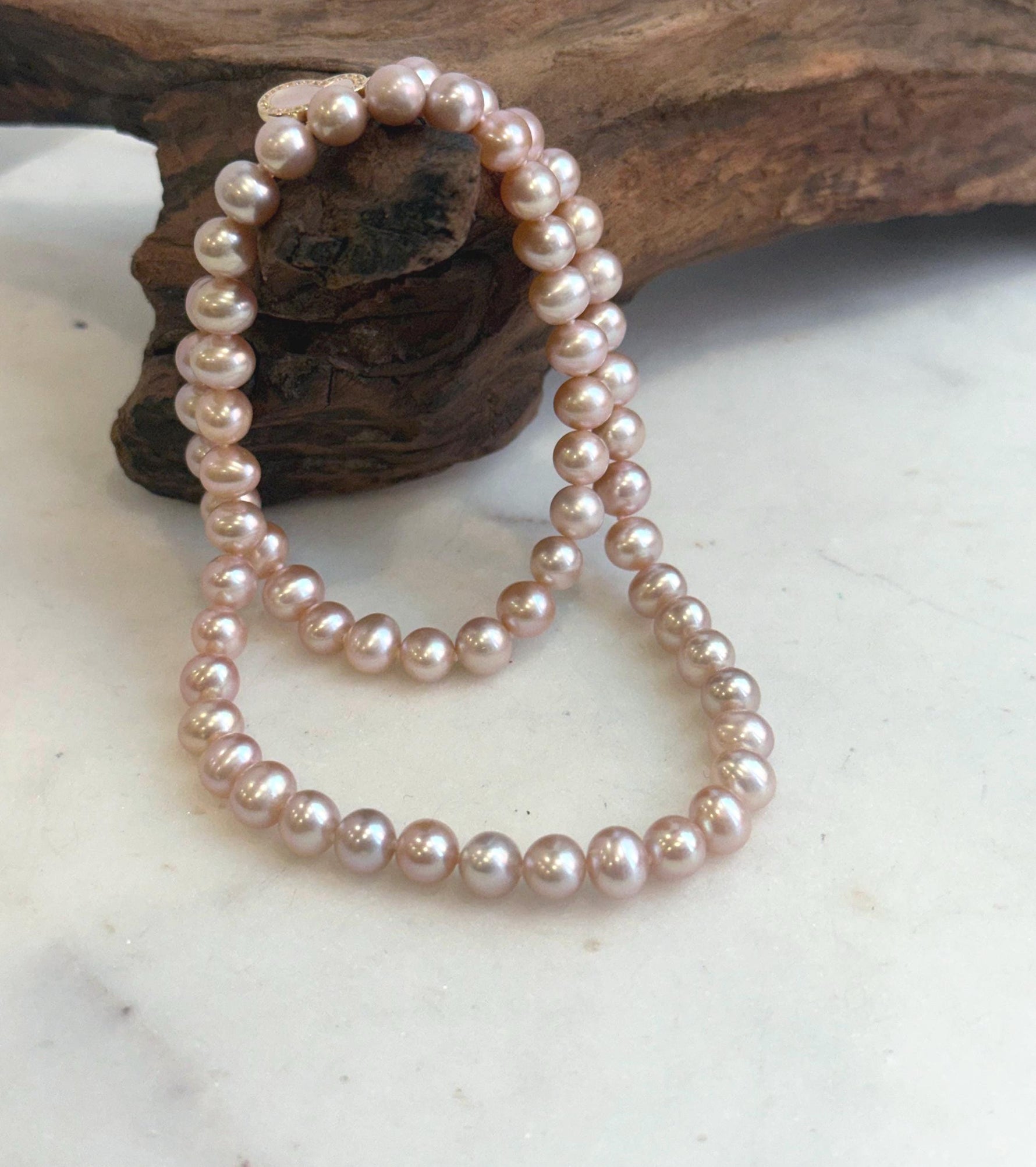 Classic rose pearl necklace handcrafted with sterling silver clasp