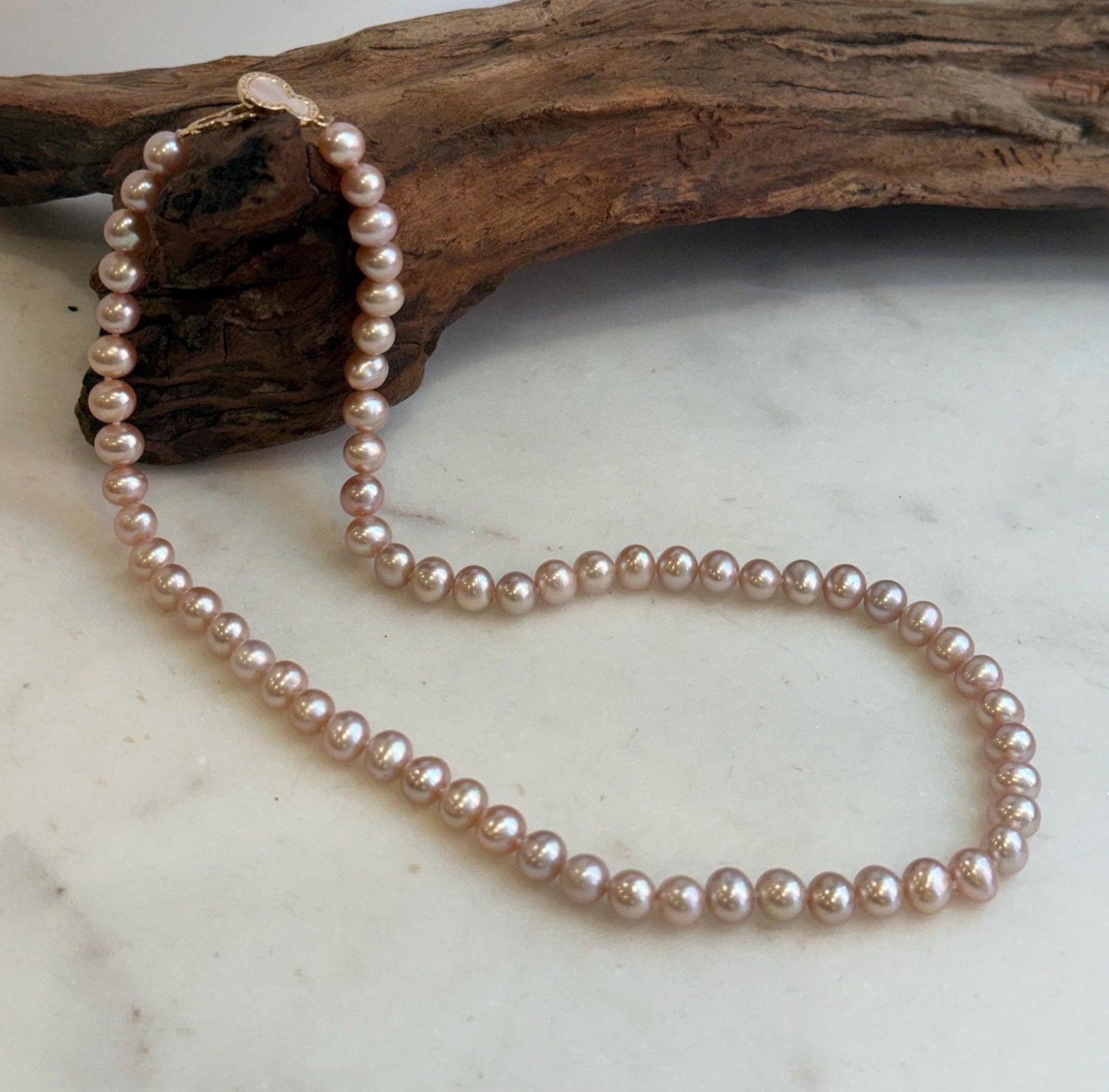 Bridal rose pearl necklace featuring genuine freshwater pearls