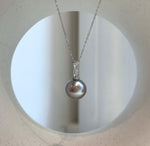 Elly’s 12mm Tahitian platinum ocean Pearl pendant: Extreme luster mirrored, S925 silver minimalist pendant, 2.1cm high.