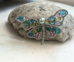 Akoya blue silver pearl butterfly brooch with mirror luster