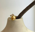 Elly’s 9.8mm South sea deep gold ocean pearl Stars Ring: Extreme luster mirrored, S925 silver with gold plated adjustable Vintage Ring.